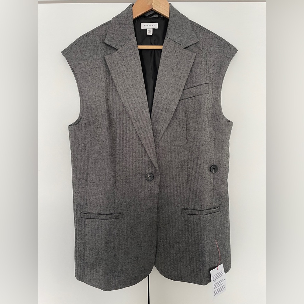 NWT Topshop Gray Tailored Herringbone Blazer Vest